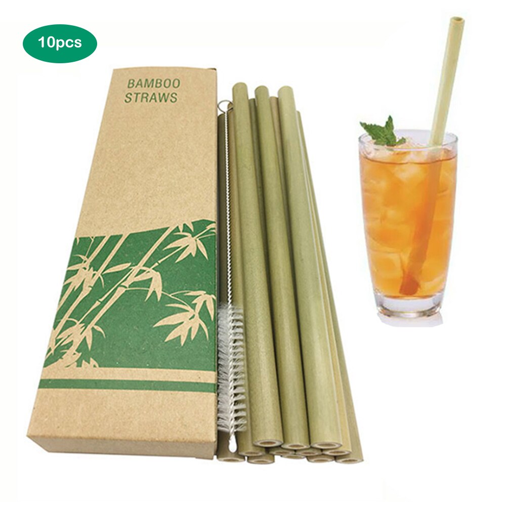 10 Stuks Natuurlijke Bamboe Rietjes Herbruikbare Milieuvriendelijke Rietjes Met Schone Borstel Voor Party Verjaardag Bruiloft Keuken Bar Tool