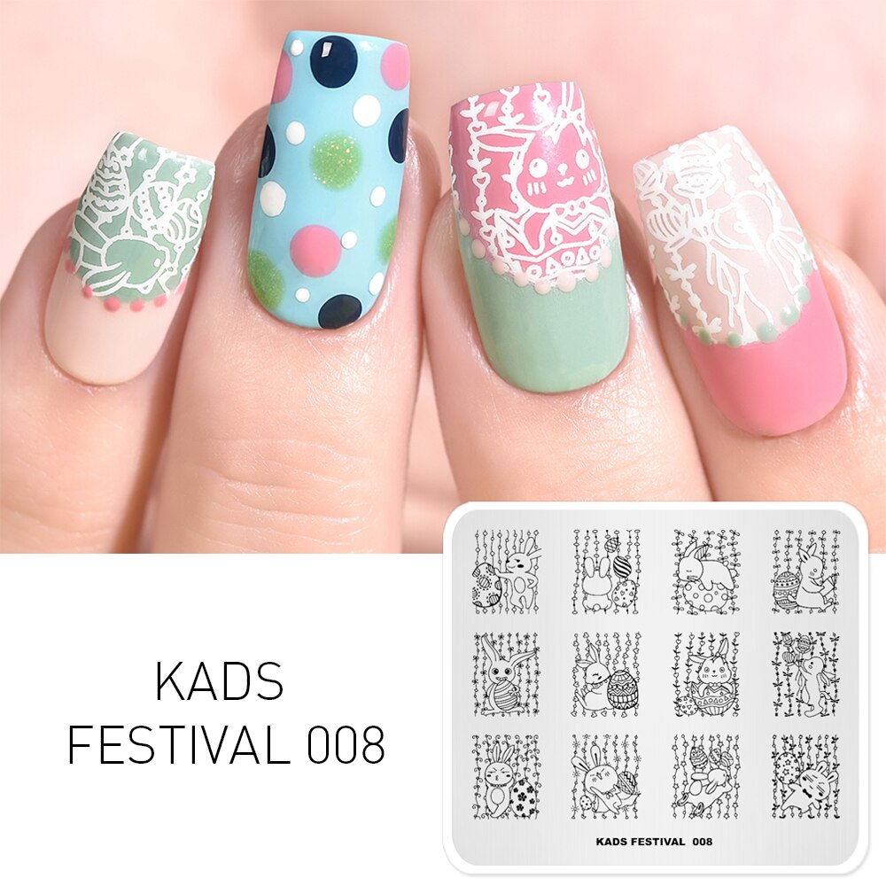 KADS Festival 008 Mooie Pasen Nail Stempelen Template Stempel konijn &amp; eieren Nail Stempelen Platen voor nagellak