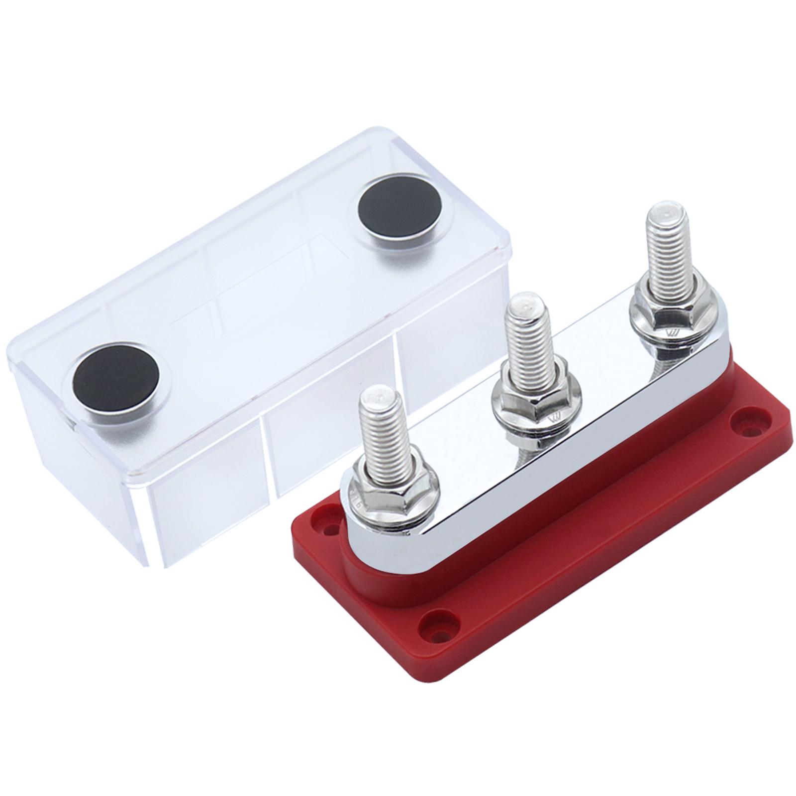 600A BusBar Heavy Duty Copper Power Distribution Block 4XM10(3/8") Terminals Studs with Cover Battery Bus Bar for Car RV Truck: army green