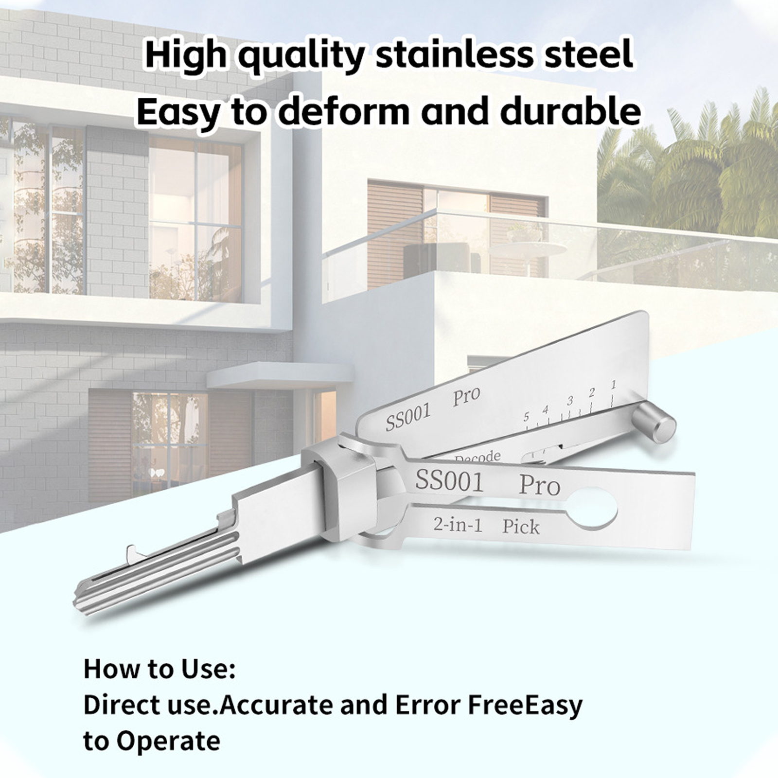 Ss001- nøkkeldekoder rustfritt stål låsnøkkel presisjonskrokplukksett vedlikehold reparasjonsverktøy opplåsing ingeniør multifunksjon