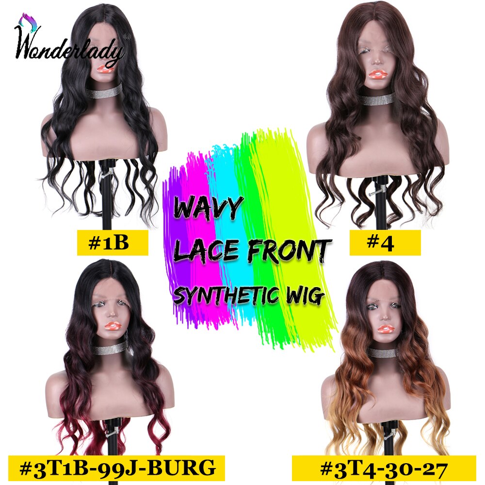 Perruque Lace Front Wig à raie centrale Swiss Lace, 24 pouces, synthétiques WonderLady, cheveux Ombre en Fiber de haute température