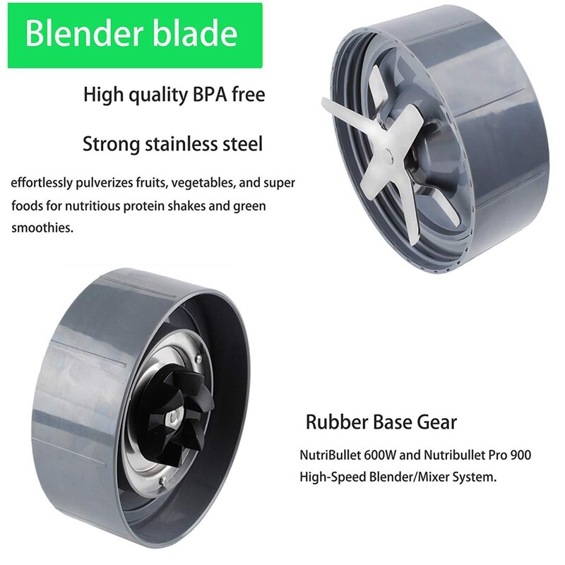 Blade Rubber Gears and Motor Base Top Gears Stainless Steel Cross Blade Replacement Parts for Nutribullet 600W/900W