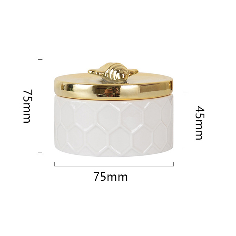Caja de joyería de abeja, tanque de almacenamiento de joyas de cerámica dorada, Pastoral Europea, tanque de Almacenamiento Simple, adornos de tocador con cubierta