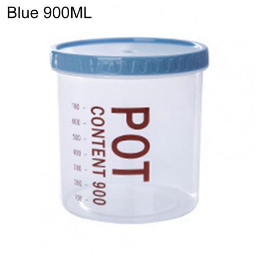 700/900ml Plastic Storage Can With Scale Sealed Tank Stackable Dried Fruit Tea Coarse Cereals Sealed Jar Kitchen Accessories: Blue 900ML