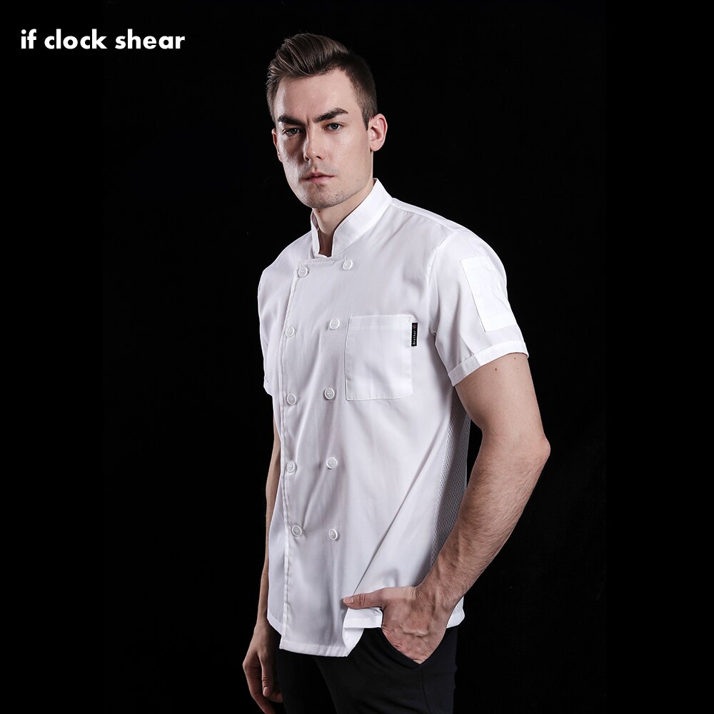 Ensfarvet gitter åndbart kortærmet kok uniform unisex kok madlavning jakke kaffe restaurant tjener uniform