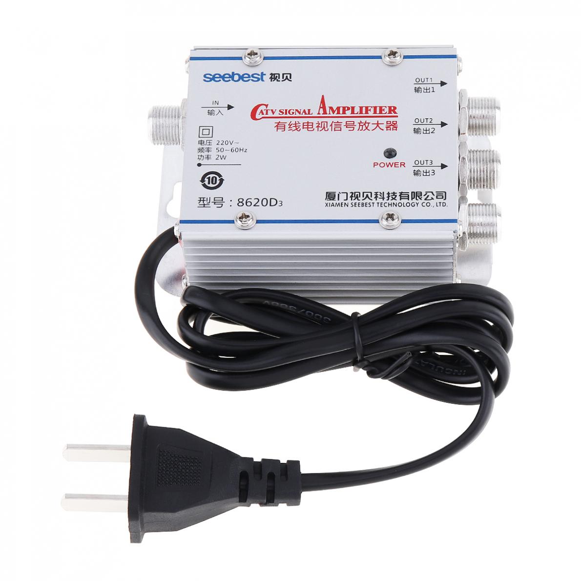 1 In 3 Out CATV Amplifier 20db Adjustable Cable TV Signal Amplifier Booster Splitter Support 45-860MHz 2W for Family Routing