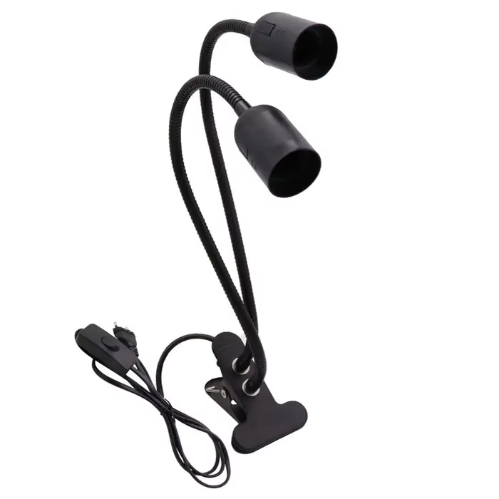Enkele/Dubbele Hoofd E27 Lamphouder EU Wandsocket Flexibele Power Contact Clip Met Schakelaar Lamphouder Base LED Multi Extension: Bruin / 2G11