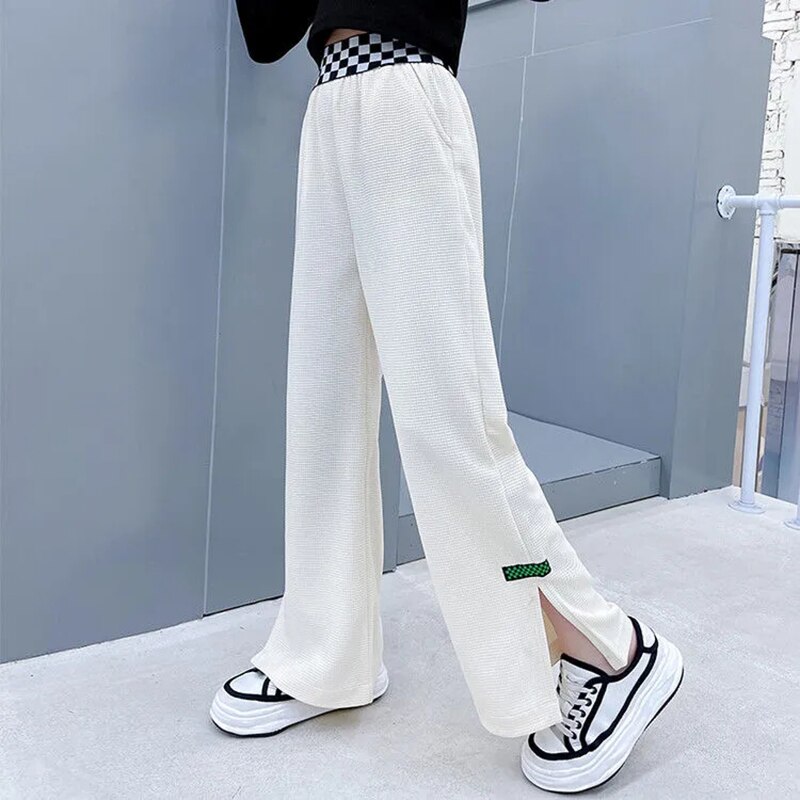 Pantaloni per ragazze adolescenti pantaloni a gamba larga 2022 primavera estate Fashion Design Cotton 4 6 8 10 12 14 15 anni pantaloni sportivi per bambini: WHITE / 8T