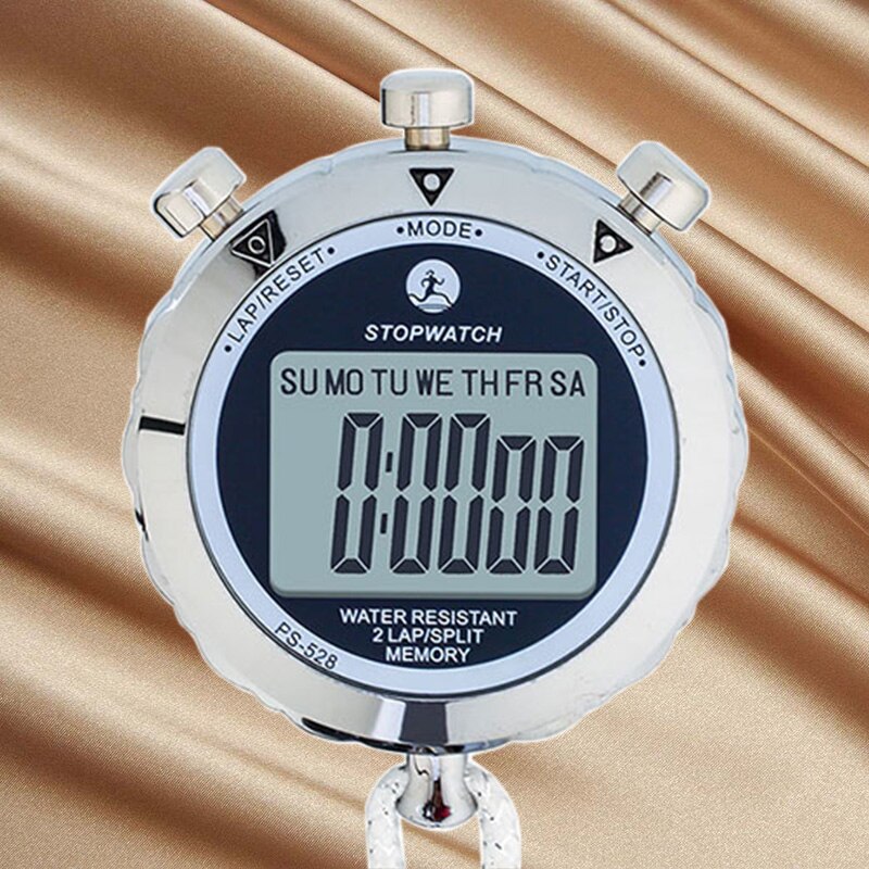 ​Luxury 1/100 Second Centisecond Stopwatch Electroplated Full Metal 2 Lap Split Memory Sport Chronograph Stopwatch Alarm lanyard