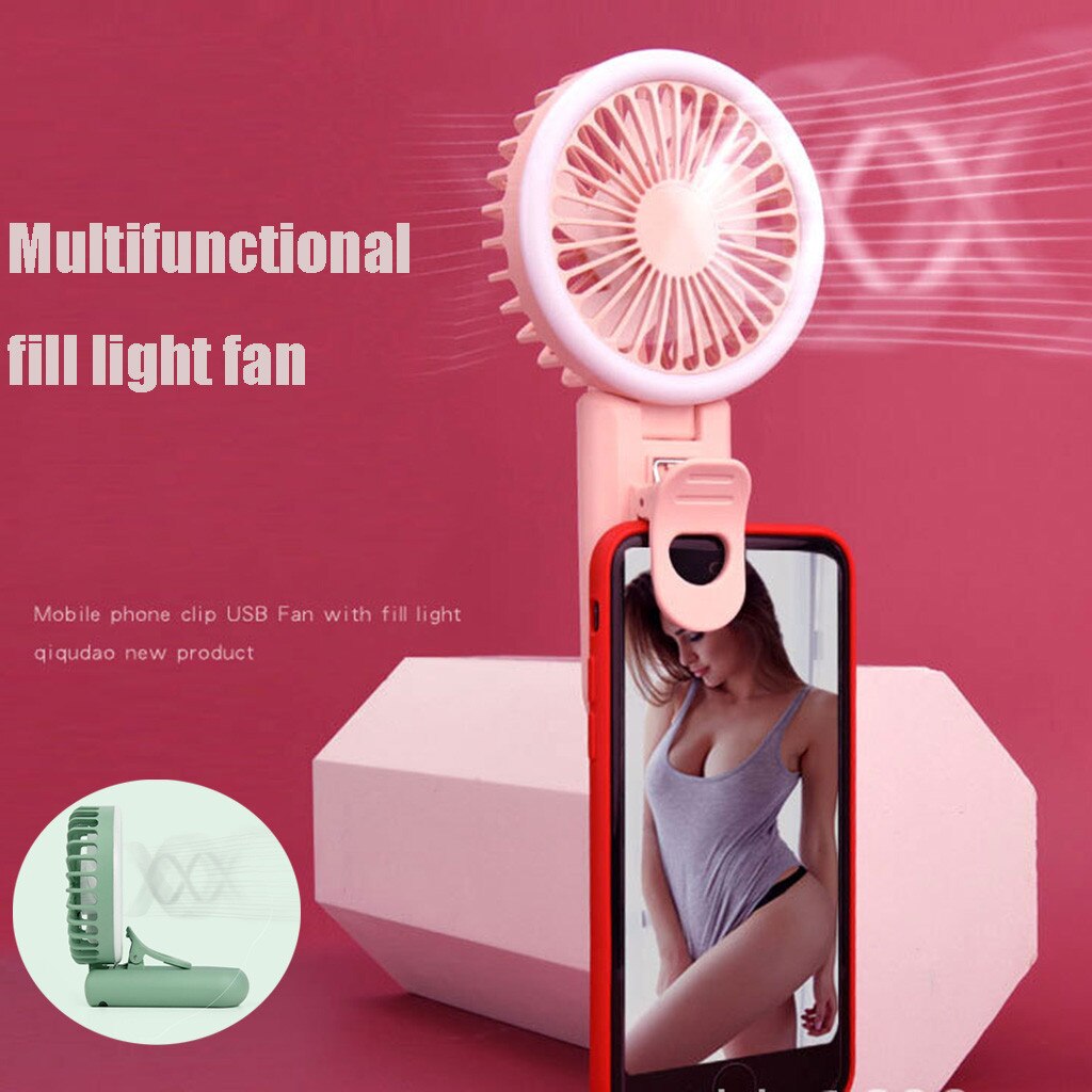 Kleurrijke Draagbare Multifunctionele Mini Oplaadbare Fan Schoonheid Selfie Flash Light Led Usb Fan Lichtgevende Licht