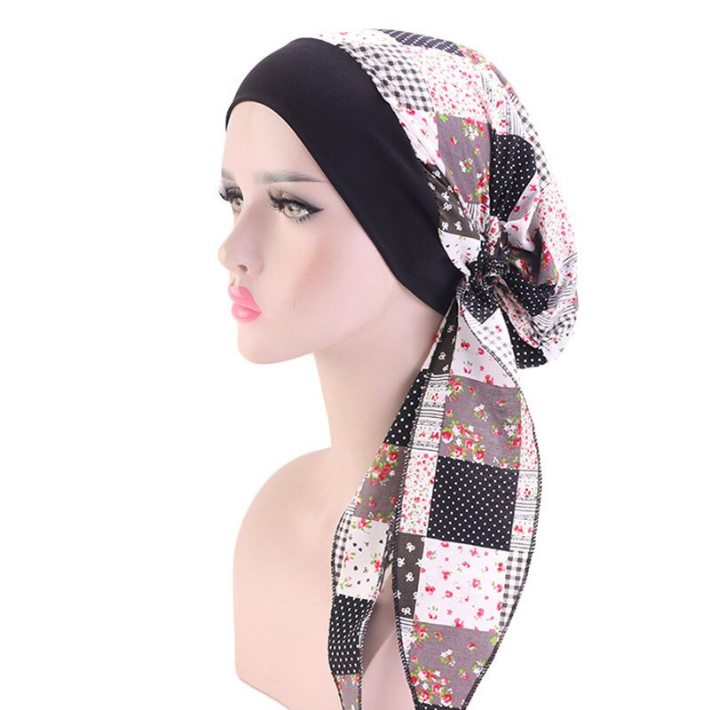 Kvinnors muslim hijab cancer kemo blomma tryck hatt turban mössa täcka håravfall huvud halsduk wrap förbundna huvudbonader strech bandana: 8