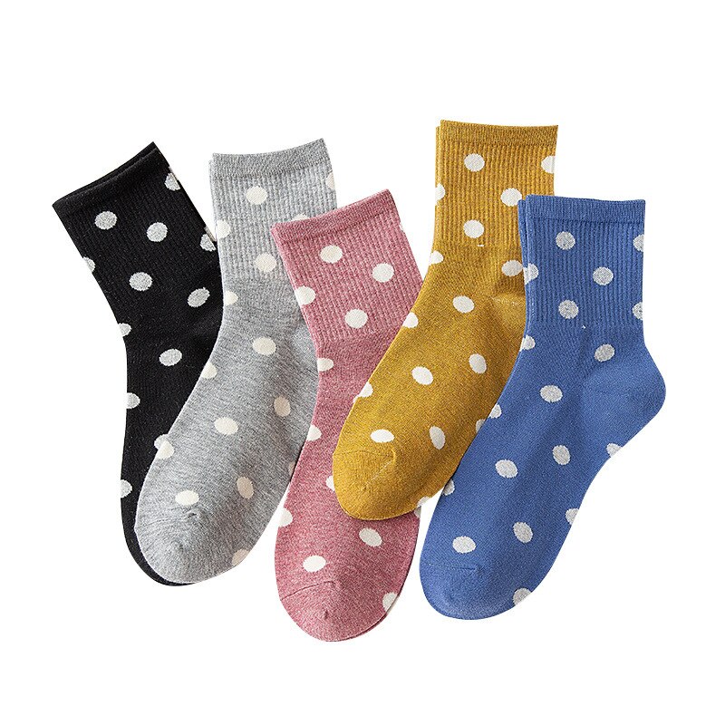 Vrouwen Leuke Dot Print Sokken Mooie Vrouwelijke Katoen Midden Buis Losse Retro Casual Polka Dot Sokken Japanse Kawaii Sokken