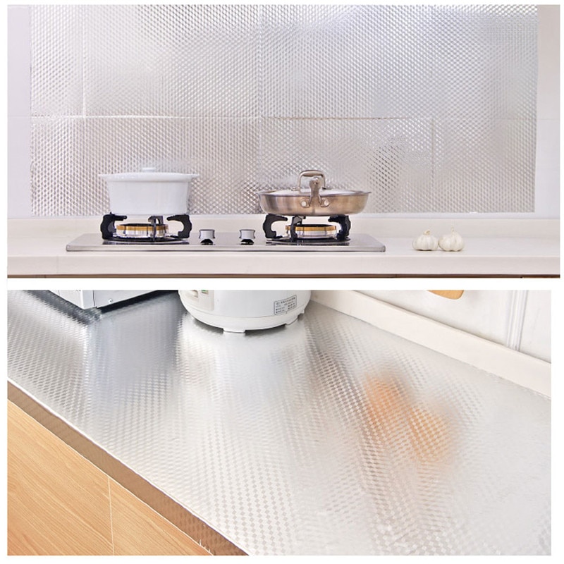 2 Size Aluminiumfolie Keuken Stickers Maison Decoratie Sticker Zelfklevend Waterdicht Muursticker Voor Keuken Olie Proof