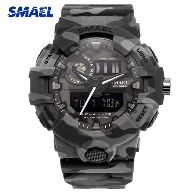SMAEL Blue Camouflage Sports Watches Men Digital Wrist watches Man Student Quartz Electronic Dual Display Wristwatches: WS8001-01