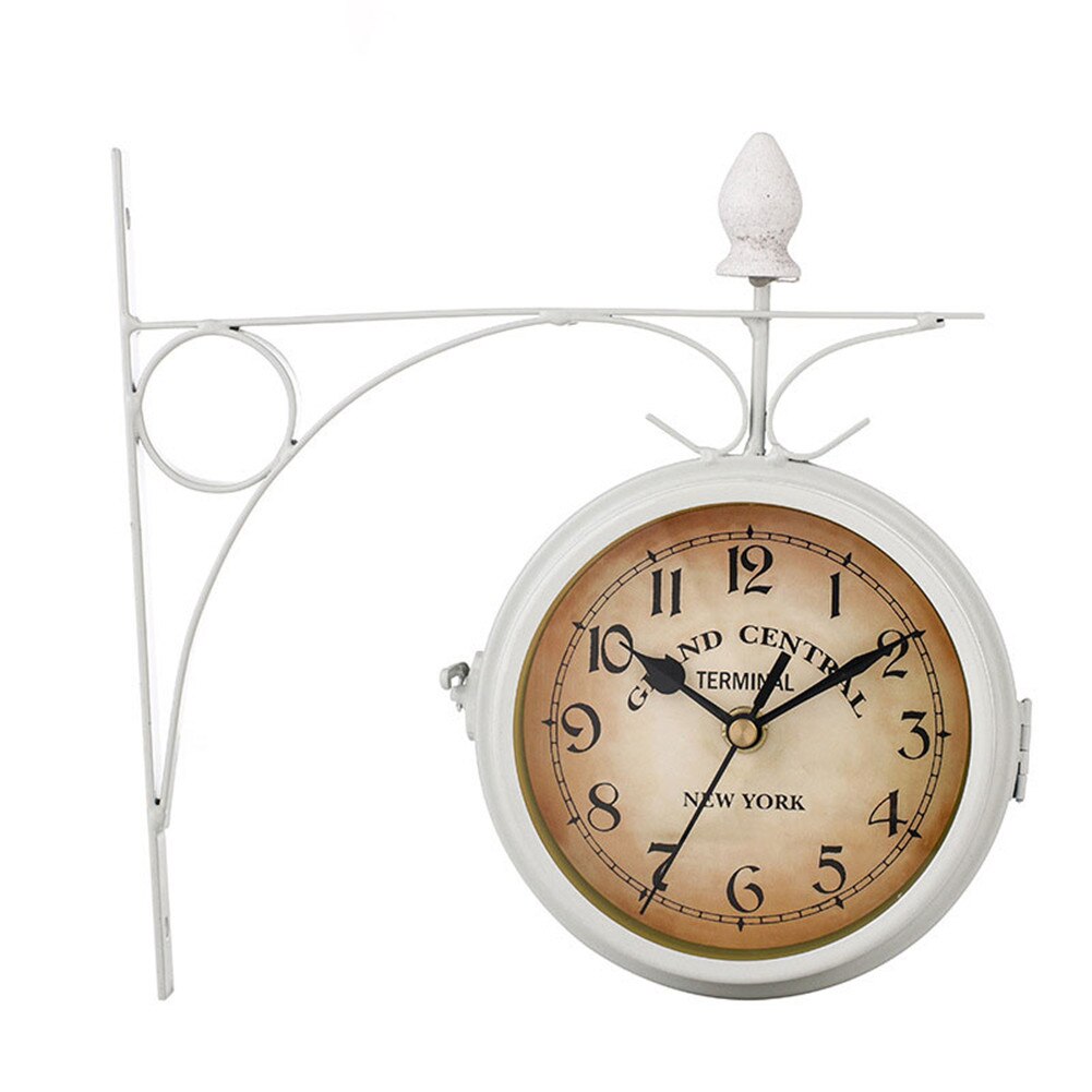 Soporte al aire libre reloj Estación de jardín Reloj de pared reloj de doble cara negro/blanco Retro estilo europeo decoración TP899: White