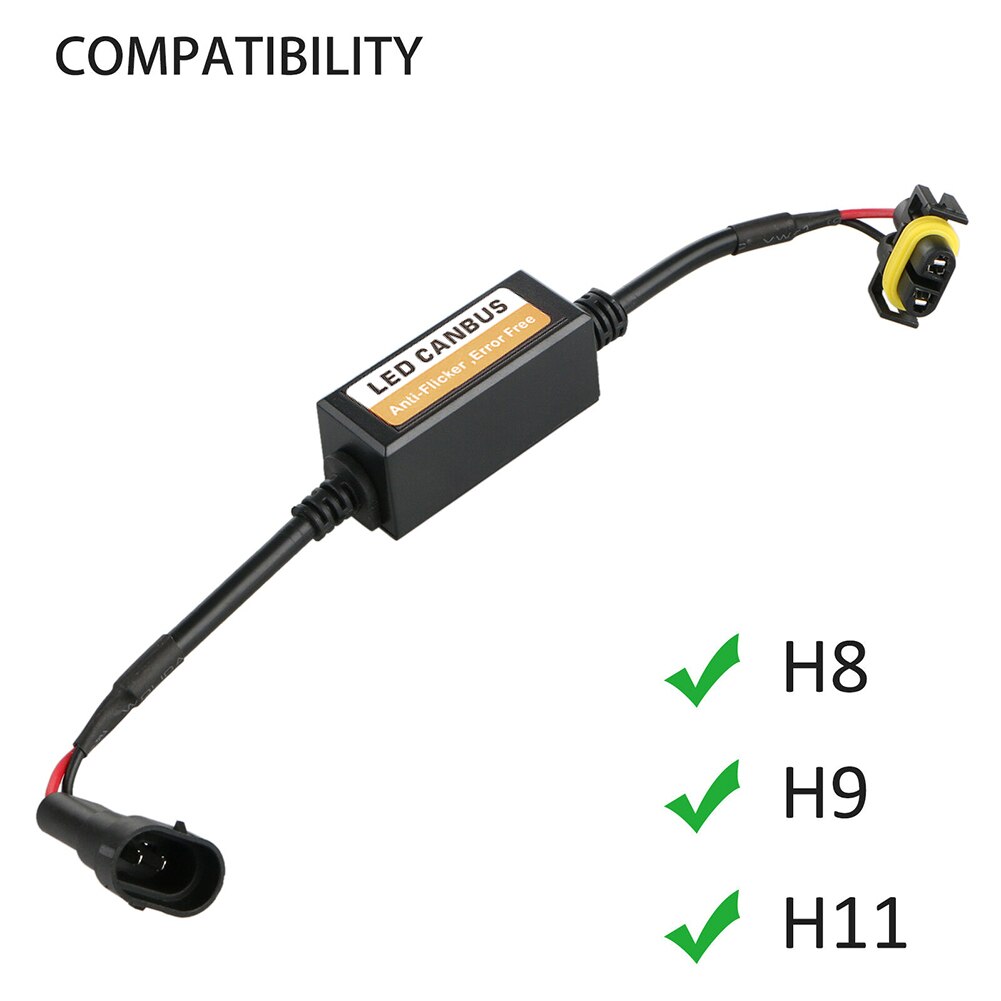 2 stk  h8/h9/h11 led forlygte dekoder adapter canbus anti-flimmer sele pærer modstand dekoder advarselsfejl annullere