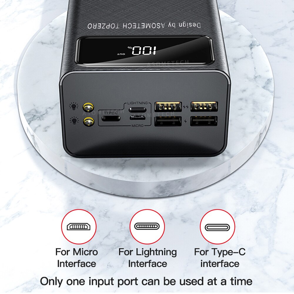 Banco de energía de gran capacidad de 50000mAh 2.1A, pantalla LED de carga rápida, Banco de energía de 4 cargador de batería externo USB para tableta de teléfono