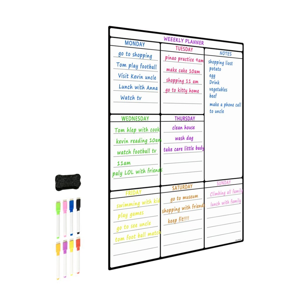 A3 skema  + 8- farve pen + viskelæder + emballage til papirrør, opdater blot din whiteboard-planlægger som et måltidsplanlægningsværktøj 1 sæt: 11