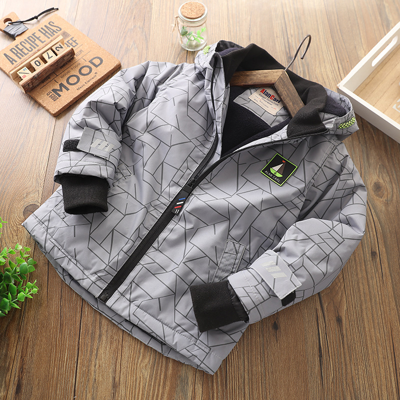 Jongen Winter Jassen -Katoen Klopte Thicken Warm Bovenkleding Hooded Jas Voor Grote Jongen Fluwelen Kleding Tieners: gray / 5T