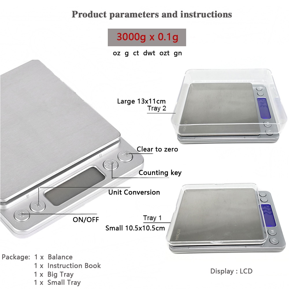 Küche Skala Digitale Präzision Elektronische Waage USB Tasche Gewicht Gold Gleichgewicht 3000g x 0,1g 2 Tabletts Skala Küche