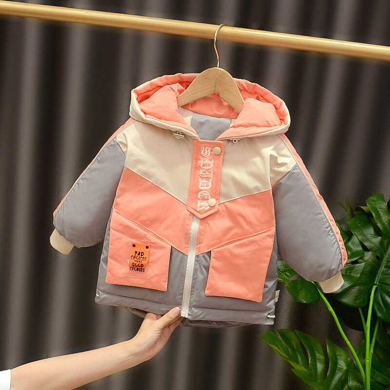 IENENS Boys Jacket Winter Coats Warm Cotton-padded Clothes Outwear 2-5 Y Child Thick Long Jacket Kids Hooded Snowsuit Overcoat: Orange / 5T