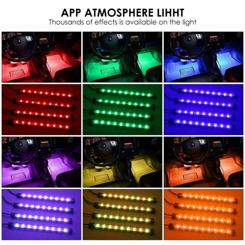 4x RGB Auto LED Innen Streifen 12 SMD Atmosphäbetreffend Unter Bindestrich Akzent Licht Bausatz UNS