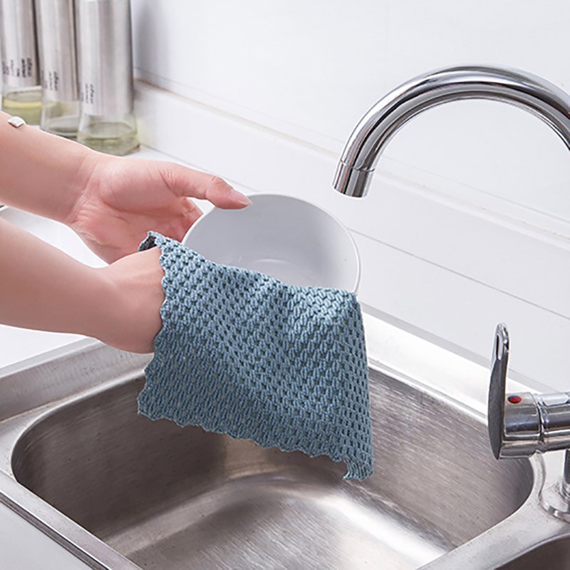 Køkkenudstyr polyester / nylon multifunktionel 4 farve 1pc vask til hjemmet opvaskemiddel rengøringshåndklæde superabsorberende anti-fedt klud