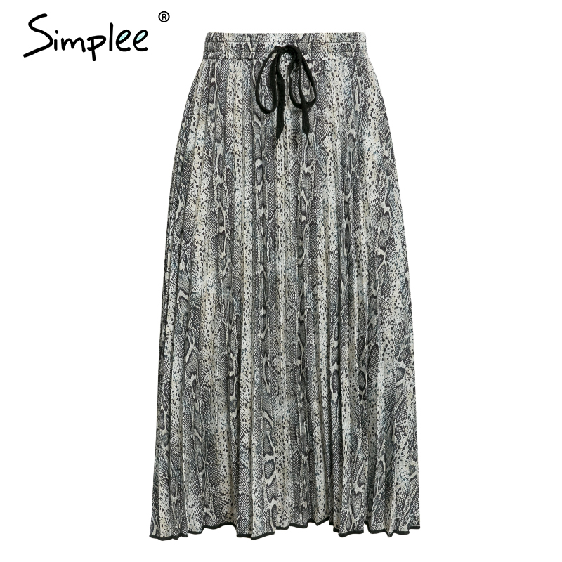 Simplee Vintage Luipaard Print Geplooide Rokken Vrouwen Punk Rock Koreaanse Rok Streetwear Trekkoord Elastische Taille Dames Midi Rokken: snake print / M