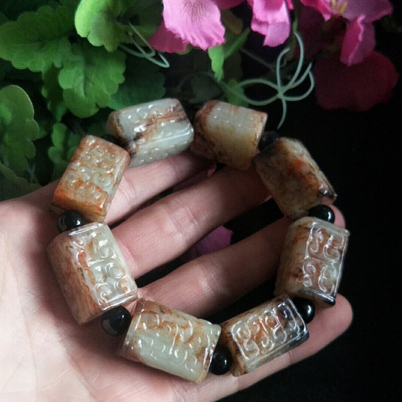 Natural Hetian Jade Antique Beads Jade Bracelet Jewelry Lucky Exorcise evil spirits Auspicious Amulet Fine Jewelry Jade Bracelet