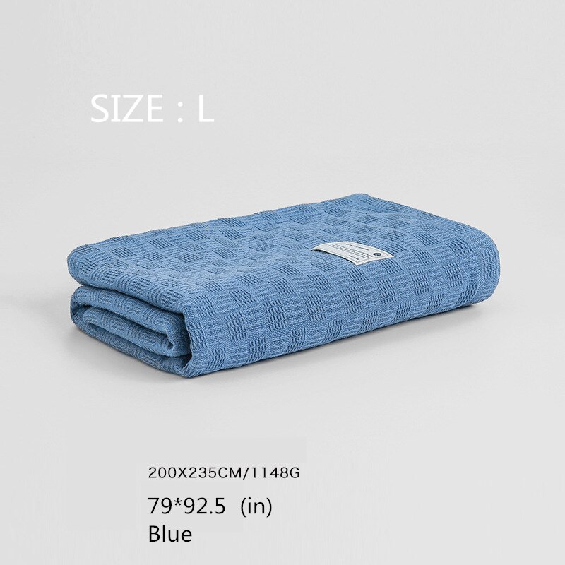 Manta de punto grueso para verano, sábanas aire acondicionado de algodón puro, manta de piel, manta para siesta Oficina, Sábana de Color sólido para el hogar: Blue L