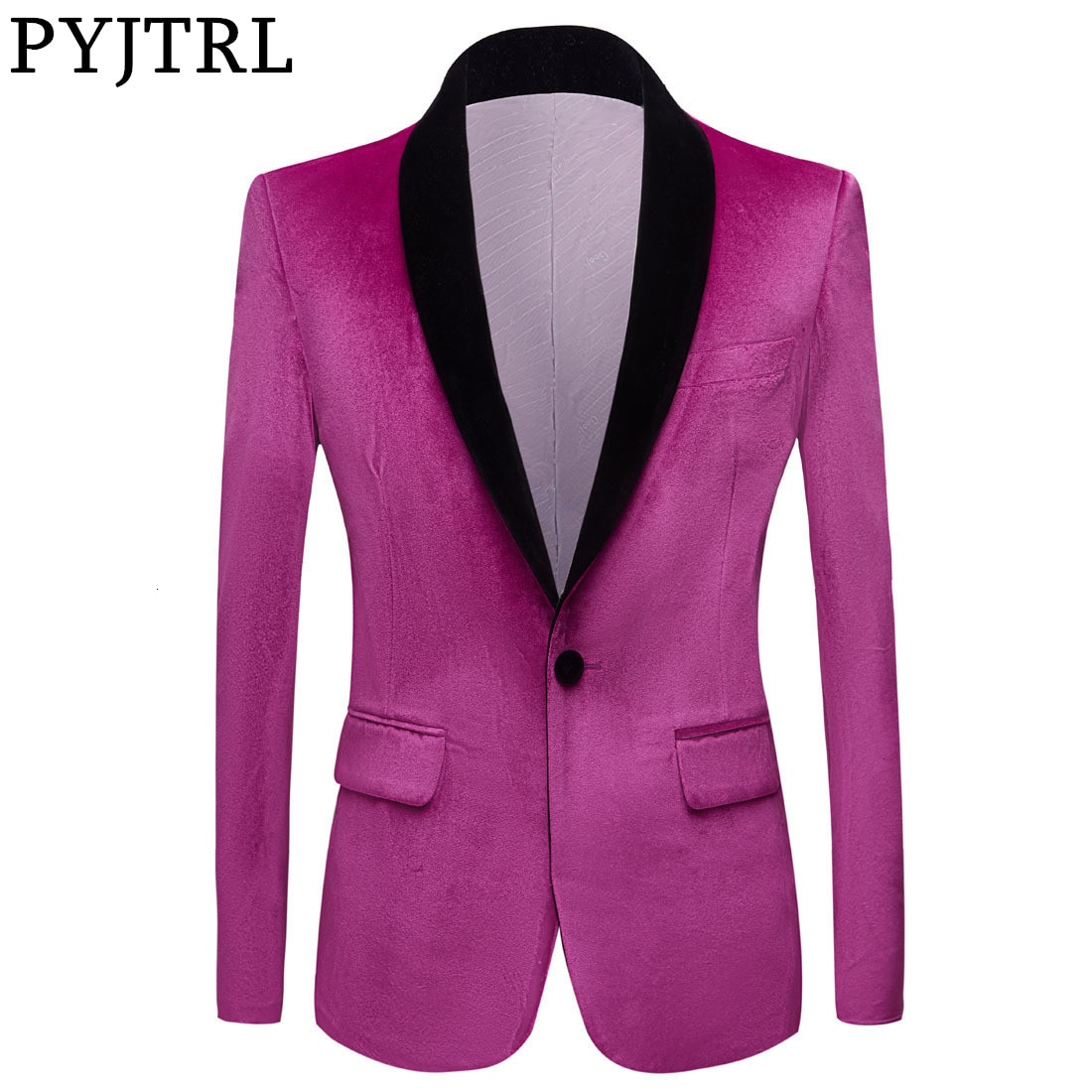 PYJTRL-Chaqueta de terciopelo brillante para hombre, chal de solapa para , traje de graduación, ropa de escenario para novio y boda, color púrpura claro, Otoño e Invierno