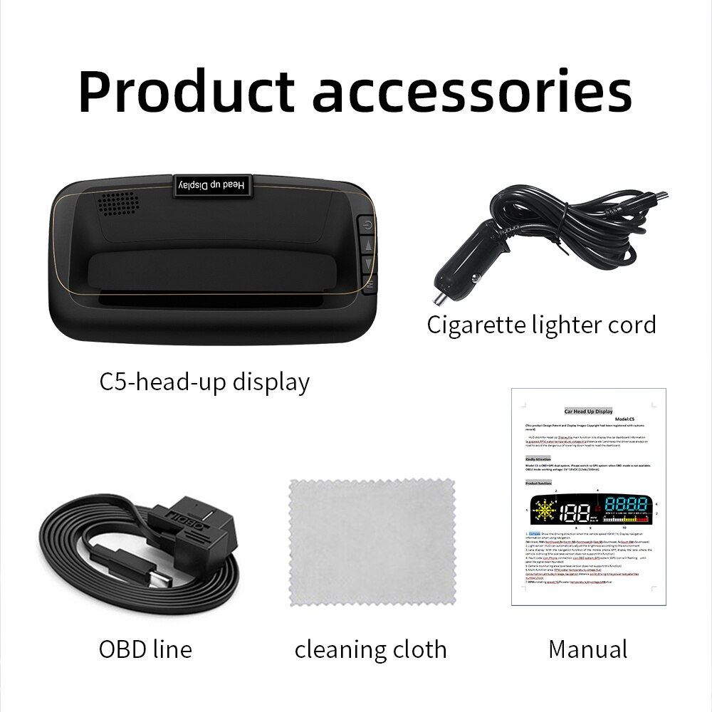 Hud  c5 head-up-display obd 2+ gps-tachometer auto-windschutzscheiben-geschwindigkeitsprojektor km/h/kpm kompatibel mit allen autos