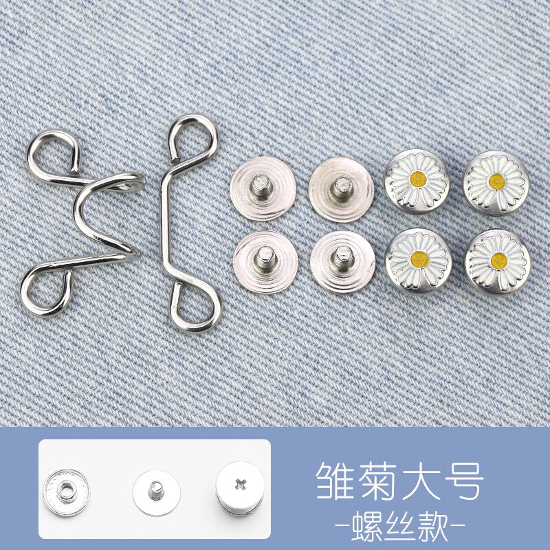 Draai Taille Artefact Pin Accessoires Nail-Gratis Broche Jeans Jas Broek Taille Aanpassing Pin Afneembare Universele Vaste Knop: screw daisy-L
