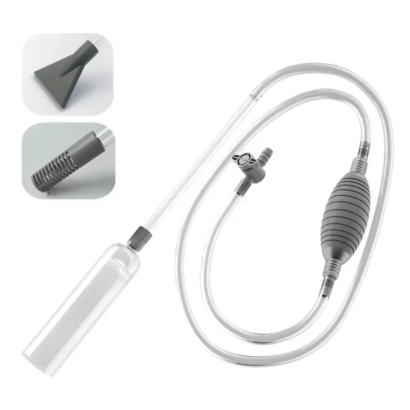 Kit de herramientas de limpieza para lavado de hielo y cambio de agua, sifón para acuario, grava al vacío/arena, con tubo de extensión, grande: Blanco