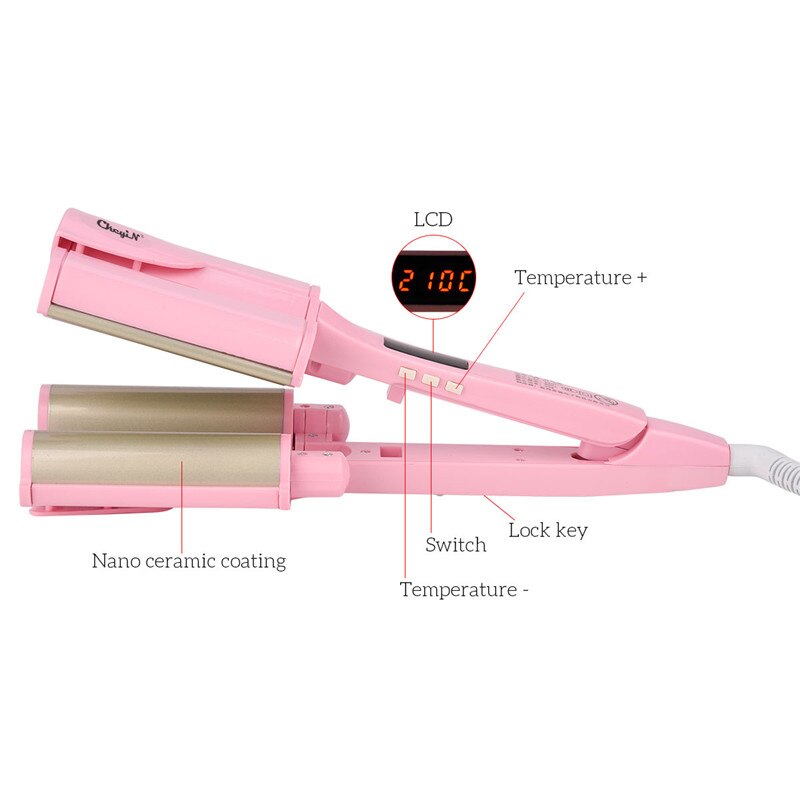 32mm Ceramic Three tube Hair curler Triple Barrel Deep Wave water ripple egg rolls hair curling iron Hair Styling tool P42