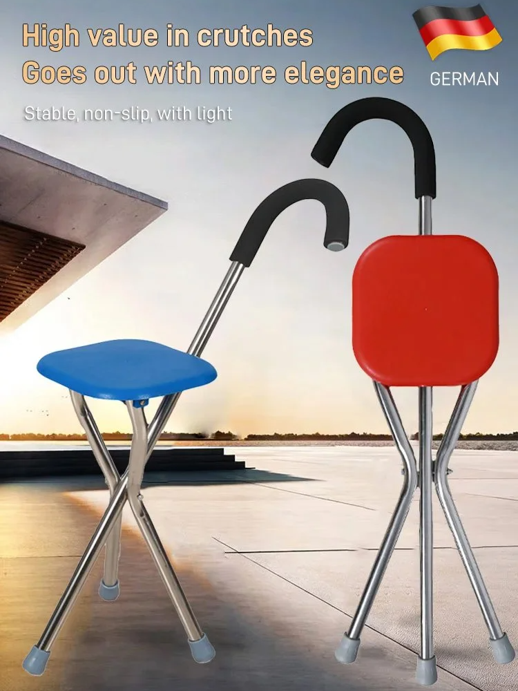 Bastón plegable de aleación de aluminio para exteriores, silla antideslizante para bastón, taburete multifuncional estable y seguro para personas mayores