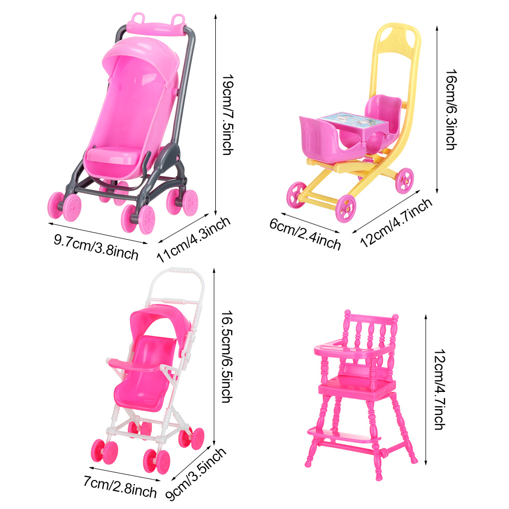 Baby Stroller for Dolls Dollhouse Furniture accessories Infant Carriage Trolley Nursery Model Girls Doll house Play Toys