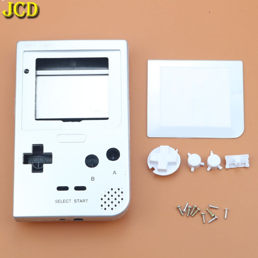 JCD 1PCS Plastic Full Case Cover Housing Shell Replacement for Gameboy Pocket Game Console for GBP Shell Case W/ Buttons Kit: C Silvery