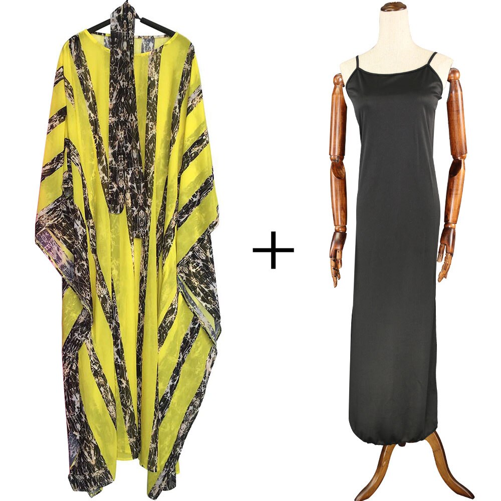 Zuid Afrikaanse Jurken Voor Vrouwen Vetement Femme Dashiki Afrikaanse Print Jurken Afrika Dames Kleding Ankara Zomer Jurk: Yellow withunderwear