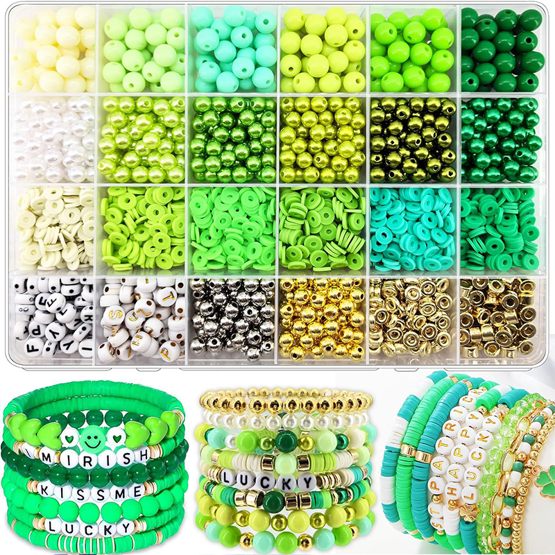 2220 stks Klei Kralen Armband Maken Kit 24 Kleuren Platte Preppy Kralen Polymeer Klei Kralen voor Vriendschap Armbanden Maken Craft DIY: Goud-kleur
