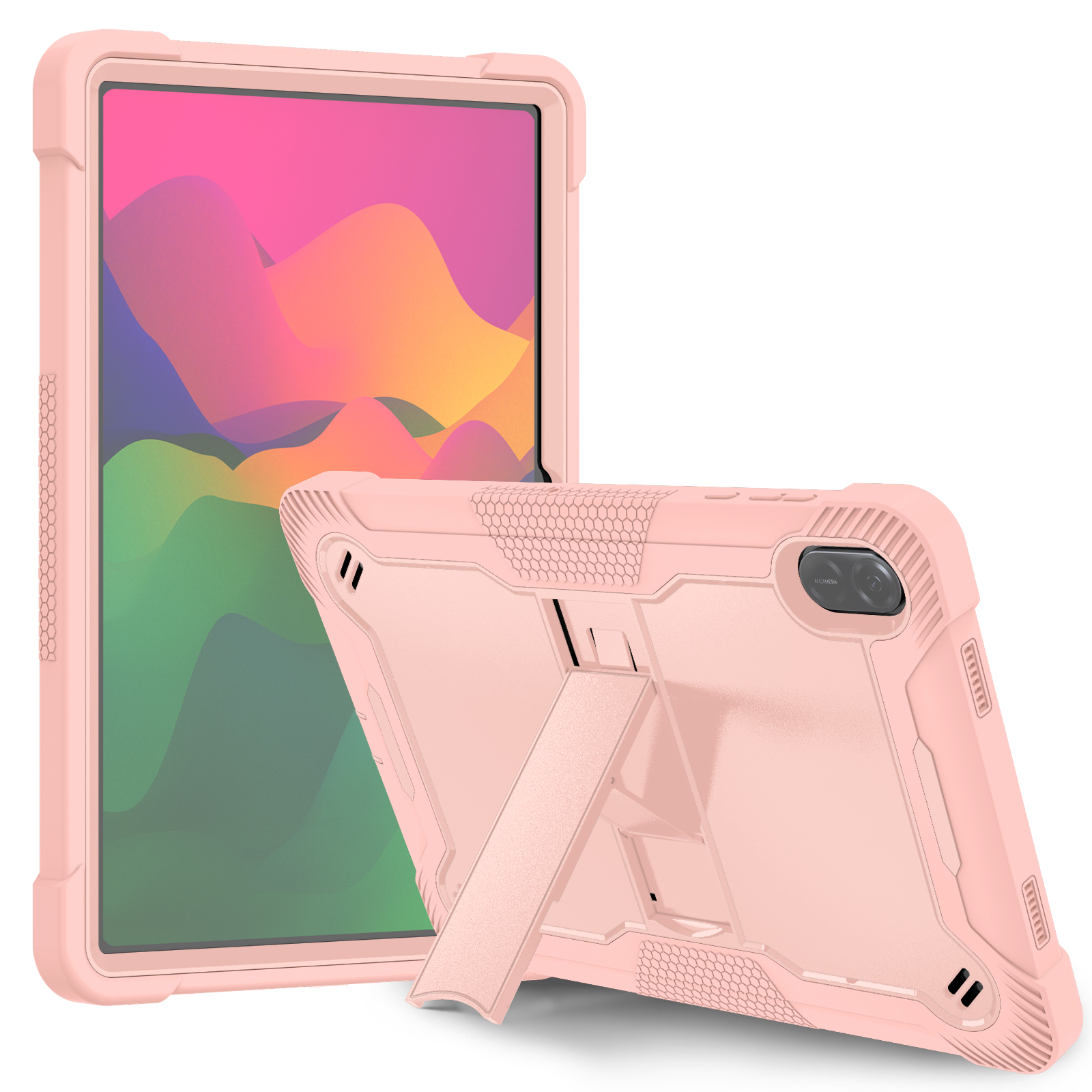 Rüstungshülle für Honor Pad X8a 2024, 11 Zoll, Modell NDL-W09, integrierter Ständer, 3-lagiger Schutz, rutschfeste Abdeckung, stoßfeste Schale: Beige