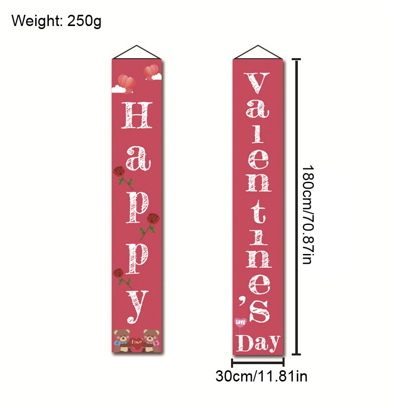 2PCS Door Porch Sign Valentines Day Decorations Pink Banners Hanging Love Heart Streamers Wall Decor Party Supply Valentines Day: A3