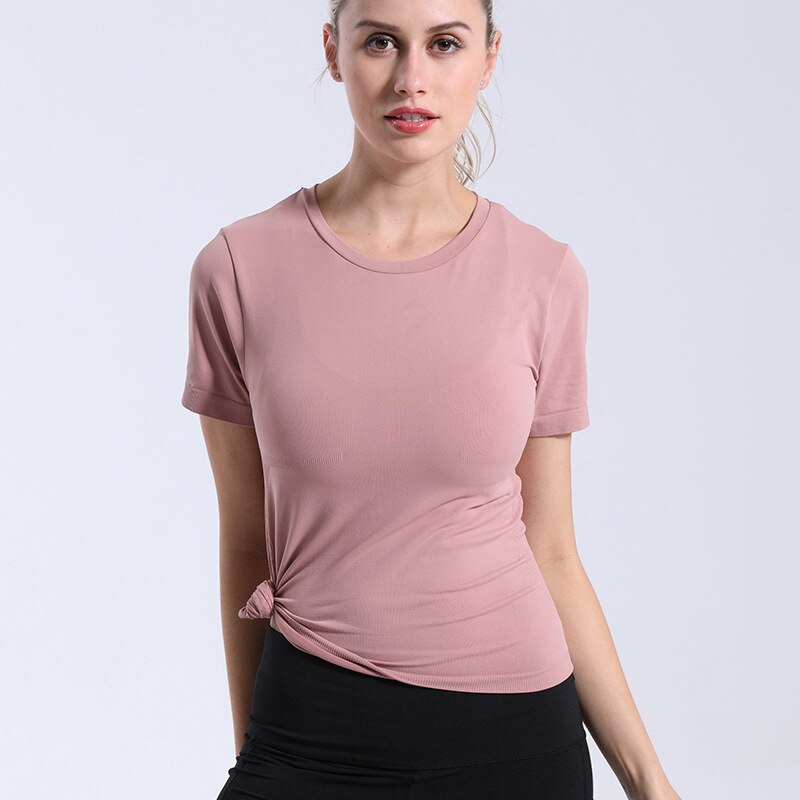 Sportliches kurzarm-fitness-shirt für #39 , nahtlos gestrickt, eng anliegend, schnelltrocknend, für fitnessstudio, yoga und freizeit, crop-top: Rosa rot / L