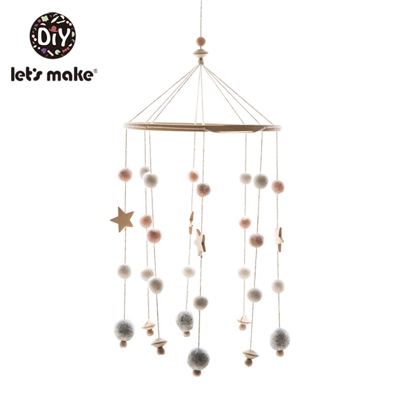Let's Maken Houten Baby Bed Speelgoed Wieg Mobiele Baby Kamer Kinderwagen Muziek Baby Vilt Wol Bal Rammelaars Houten Bijtring speelgoed: Peachy Ball