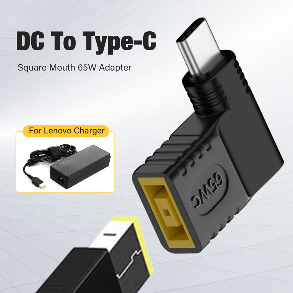 Connettore di alimentazione per laptop PD 65W per Lenovo Square a USB tipo C maschio adattatore di ricarica rapida per telefono con interruttore tablet MacBook