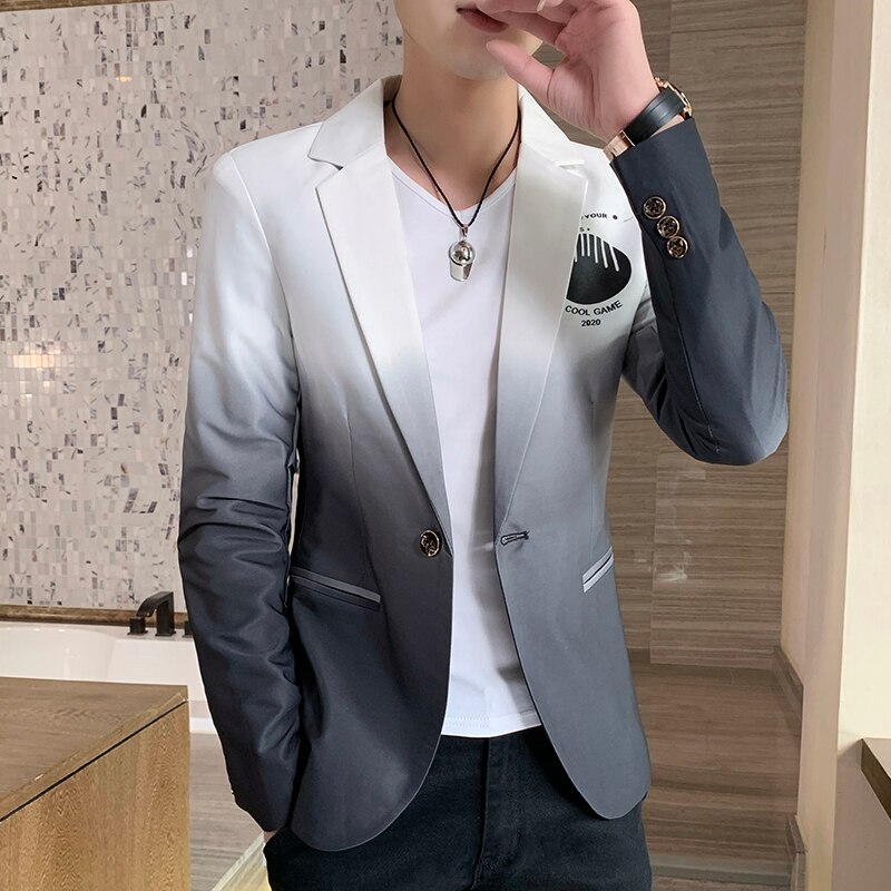 Blazer mænd mandlige gradient jakkesæt masculino koreansk stil slim fit casual mænd trend kjole jakke: Hvid / Asien l (50-55kg)