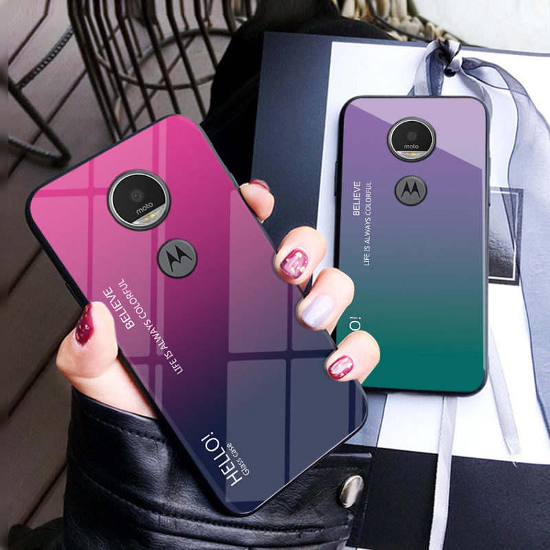 Para Motorola Moto E5 funda de lujo de cristal templado de silicona Marco de gradiente cubierta trasera protectora para Motorola Moto G6 Play