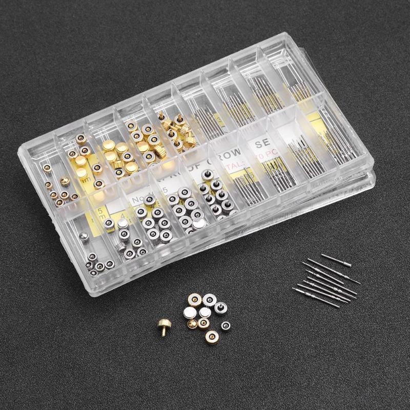 170pcs/box Watch Crown Parts Replacement Assorted Dome Flat Head Watch Accessories Repair Tool Kit Accessories Tool Kits