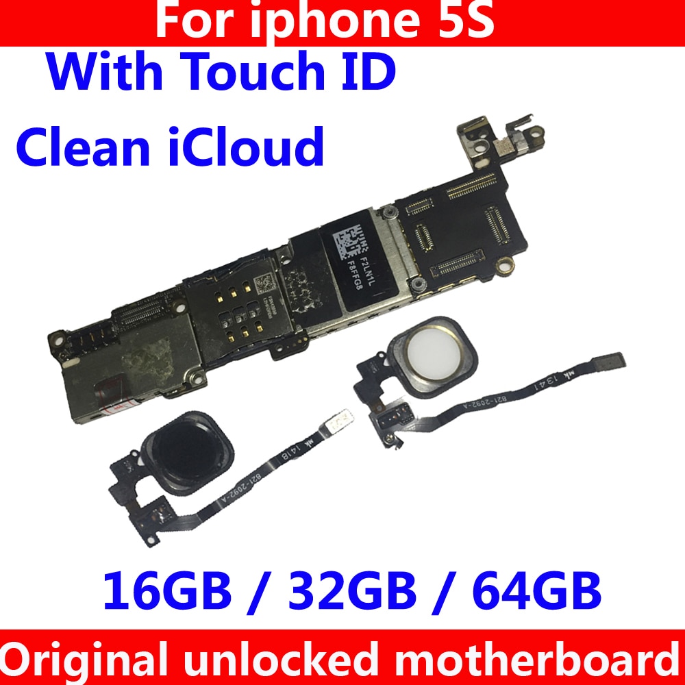 16GB 32GB 64GB Originale IOS di sistema per iphone 5 S SCHEDA MADRE con/senza touch ID SBLOCCATO iCloud mainboard per iphone 5 5s