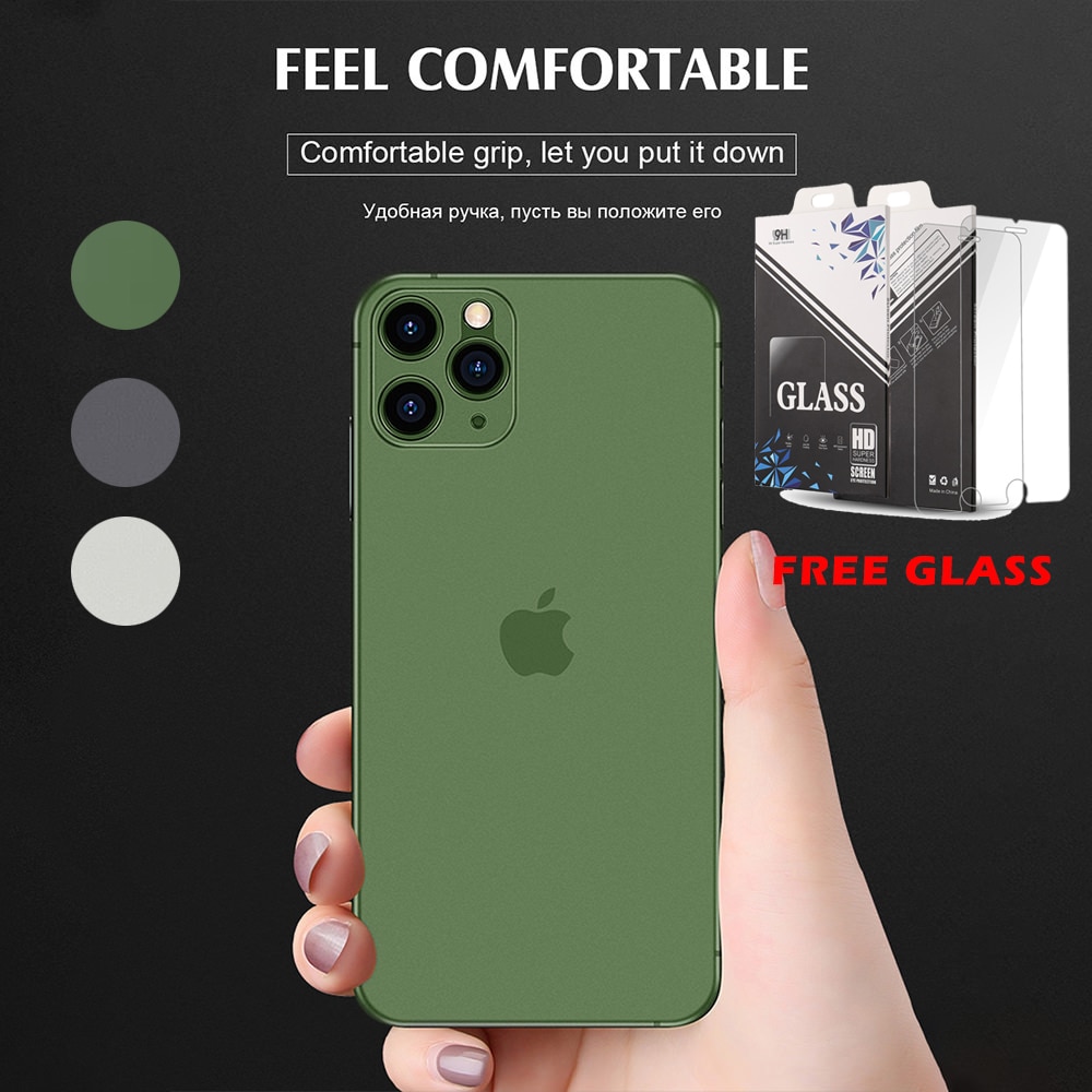 LLZ.COQUE Glass Screen Protector and Case for IPhone 11 Pro Max X XS XR 6 6S 7 8 Plus Phone Capa Full Cover Bumper Accessories